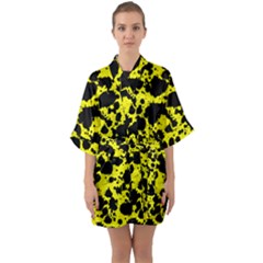 Black And Yellow Leopard Style Paint Splash Funny Pattern  Quarter Sleeve Kimono Robe by yoursparklingshop