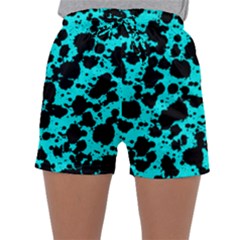 Bright Turquoise And Black Leopard Style Paint Splash Funny Pattern Sleepwear Shorts by yoursparklingshop