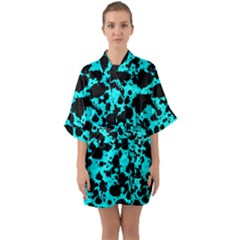 Bright Turquoise And Black Leopard Style Paint Splash Funny Pattern Quarter Sleeve Kimono Robe by yoursparklingshop