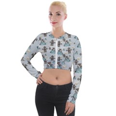 Funny Elephant, Pattern Design Long Sleeve Cropped Velvet Jacket by FantasyWorld7