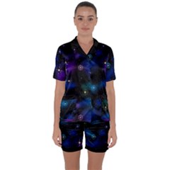 Serene Space Satin Short Sleeve Pyjamas Set by JadehawksAnD