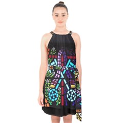 Mosaic Window Rosette Church Glass Halter Collar Waist Tie Chiffon Dress by Pakrebo