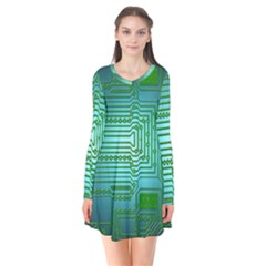 Board Conductors Circuits Long Sleeve V-neck Flare Dress by HermanTelo