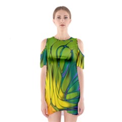 Abstract Pattern Lines Wave Shoulder Cutout One Piece Dress by HermanTelo