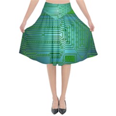 Board Conductors Circuits Flared Midi Skirt by HermanTelo