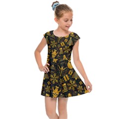 Christmas Background Gold Kids  Cap Sleeve Dress by HermanTelo