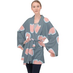 Hearts Love Blue Pink Green Velvet Kimono Robe by HermanTelo