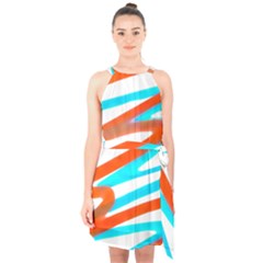 Abstract Colors Print Design Halter Collar Waist Tie Chiffon Dress by dflcprintsclothing