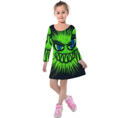 Monster Green Evil Common Kids  Long Sleeve Velvet Dress by HermanTelo