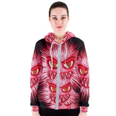 Monster Red Eyes Aggressive Fangs Women s Zipper Hoodie by HermanTelo