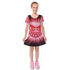 Monster Red Eyes Aggressive Fangs Kids  Short Sleeve Velvet Dress by HermanTelo