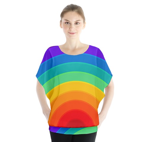 Rainbow Background Colorful Batwing Chiffon Blouse by HermanTelo