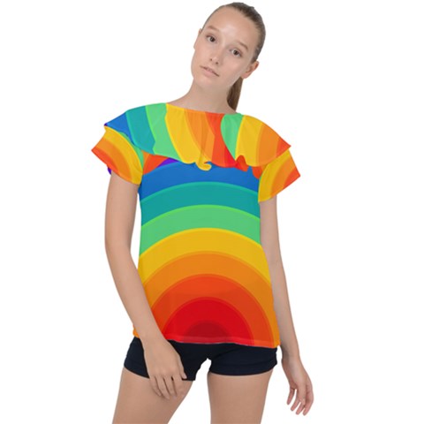 Rainbow Background Colorful Ruffle Collar Chiffon Blouse by HermanTelo