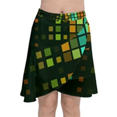 Abstract Plaid Chiffon Wrap Front Skirt by HermanTelo