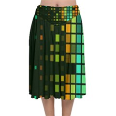 Abstract Plaid Velvet Flared Midi Skirt by HermanTelo