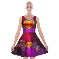 Flame Heart Smoke Love Fire Velvet Skater Dress by HermanTelo