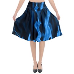 Smoke Flame Abstract Blue Flared Midi Skirt by HermanTelo