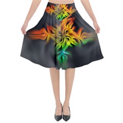 Smoke Rainbow Abstract Fractal Flared Midi Skirt by HermanTelo