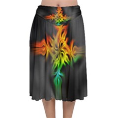 Smoke Rainbow Abstract Fractal Velvet Flared Midi Skirt by HermanTelo