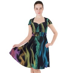 Smoke Rainbow Colors Colorful Fire Cap Sleeve Midi Dress by HermanTelo