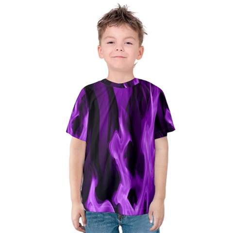 Smoke Flame Abstract Purple Kids  Cotton Tee by HermanTelo