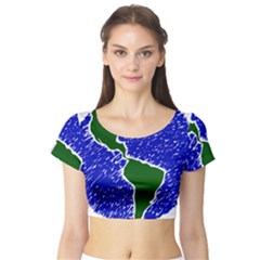 Globe Drawing Earth Ocean Short Sleeve Crop Top by HermanTelo