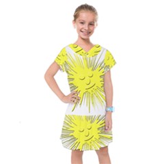 Smilie Sun Emoticon Yellow Cheeky Kids  Drop Waist Dress by HermanTelo