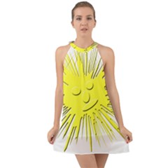 Smilie Sun Emoticon Yellow Cheeky Halter Tie Back Chiffon Dress by HermanTelo