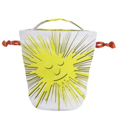 Smilie Sun Emoticon Yellow Cheeky Drawstring Bucket Bag by HermanTelo