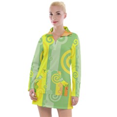 Ring Kringel Background Abstract Yellow Women s Long Sleeve Casual Dress by HermanTelo