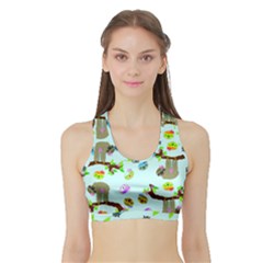 Sloth Aqua Blue Cute Cartoon Tile Green Sports Bra With Border by HermanTelo