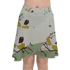 Birds Tree Animal Black Tree Chiffon Wrap Front Skirt by HermanTelo