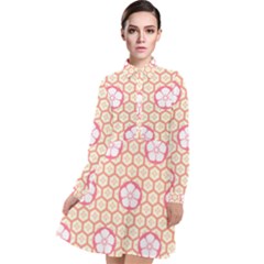 Floral Design Seamless Wallpaper Long Sleeve Chiffon Shirt Dress by HermanTelo