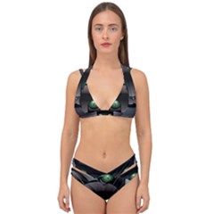 Green Eyes Kitty Cat Double Strap Halter Bikini Set by HermanTelo