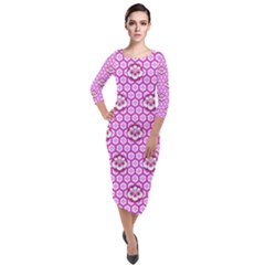 Paulownia Flowers Japanese Style Quarter Sleeve Midi Velour Bodycon Dress by HermanTelo