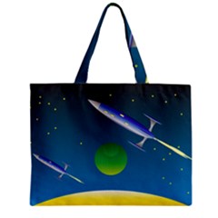 Rocket Spaceship Space Zipper Mini Tote Bag by HermanTelo