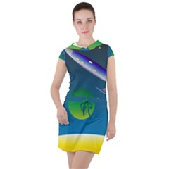 Rocket Spaceship Space Drawstring Hooded Dress by HermanTelo