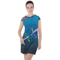 Rocket Spaceship Space Galaxy Drawstring Hooded Dress by HermanTelo