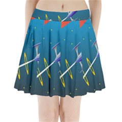 Rocket Spaceship Space Galaxy Pleated Mini Skirt by HermanTelo