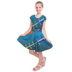 Rocket Spaceship Space Galaxy Kids  Short Sleeve Dress by HermanTelo