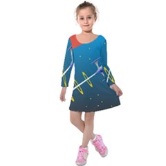 Rocket Spaceship Space Galaxy Kids  Long Sleeve Velvet Dress by HermanTelo