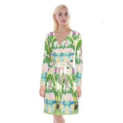 Graphic Easter Easter Basket Spring Long Sleeve Velvet Front Wrap Dress by Pakrebo