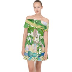 Graphic Easter Easter Basket Spring Off Shoulder Chiffon Dress by Pakrebo