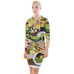 Eat Food Background Art Color Quarter Sleeve Hood Bodycon Dress by Pakrebo