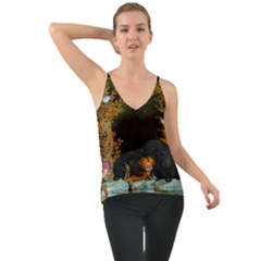 Cute Fairy With Awesome Wolf In The Night Chiffon Cami by FantasyWorld7