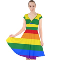 Lgbt Rainbow Pride Flag Cap Sleeve Front Wrap Midi Dress by lgbtnation