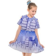 City Architecture Building Skyline Kids  Short Sleeve Shirt Dress by Pakrebo