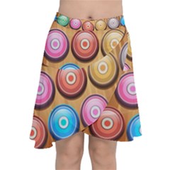 Background Colorful Abstract Brown Chiffon Wrap Front Skirt by HermanTelo