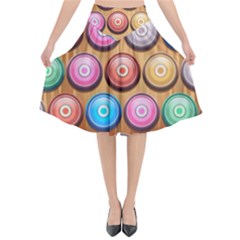 Background Colorful Abstract Brown Flared Midi Skirt by HermanTelo