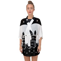 City Night Moon Star Half Sleeve Chiffon Kimono by HermanTelo